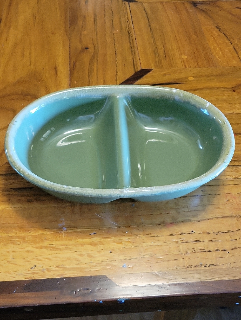 Green Glazed Ceramic Divided DishMid-Century Hull Pottery Avocado Green Divided